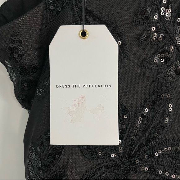 🥒 Dress the Population Giulia Black Lace Sequin Cocktail Mini Midi LBD Dress M - Picture 10 of 13